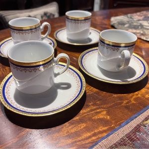 (4) Tirschenreuth Bavaria Germany Blue & 24k Gold Trim Demitasse Cups & Saucers
